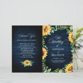 Sonnenblumen Gipskraut Navy Blue Wedding Programm (Stehend Vorderseite)