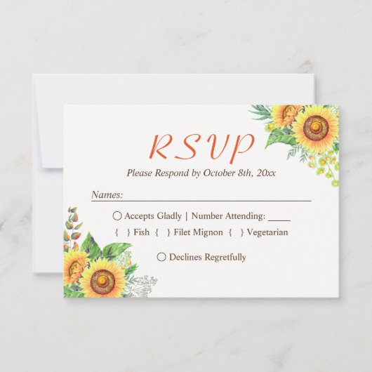 Sonnenblumen Gipskraut Rustic Wedding RSVP (Vorderseite)