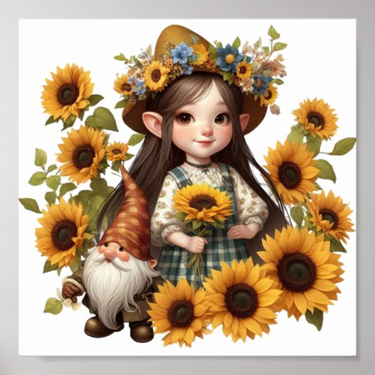 Sonnenblumen-Girl-Gnome Poster (Vorne)