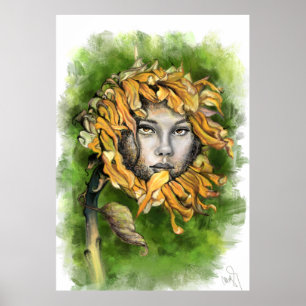 Sonnenblumen Girl Surrealismus Plakat drucken - Ma