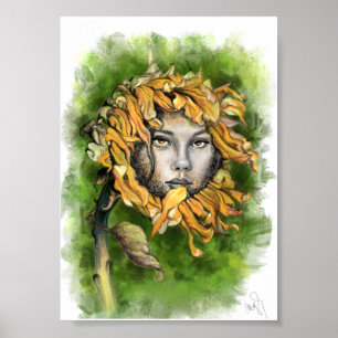 Sonnenblumen Girl Surrealismus Plakat drucken - Ma