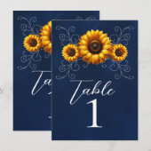 Sonnenblumen Glanz Blau Rustikaler Glamour Tisch N Einladung (Vorne/Hinten)