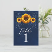 Sonnenblumen Glanz Blau Rustikaler Glamour Tisch N Einladung (Stehend Vorderseite)
