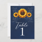 Sonnenblumen Glanz Blau Rustikaler Glamour Tisch N Einladung (Rückseite)