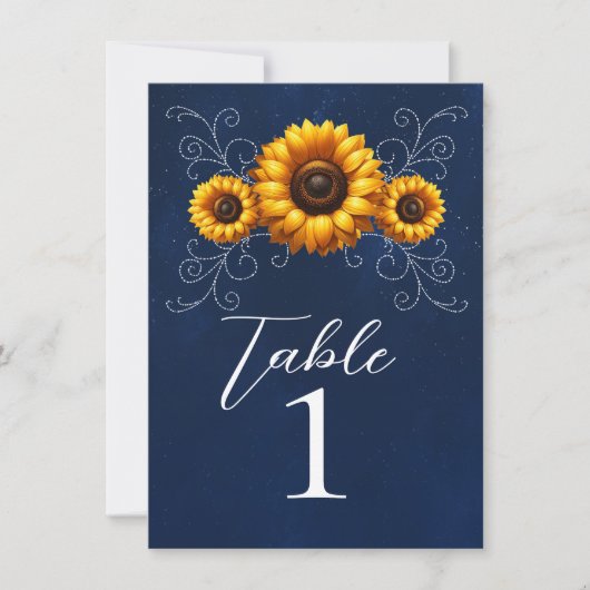 Sonnenblumen Glanz Blau Rustikaler Glamour Tisch N Einladung (Vorderseite)