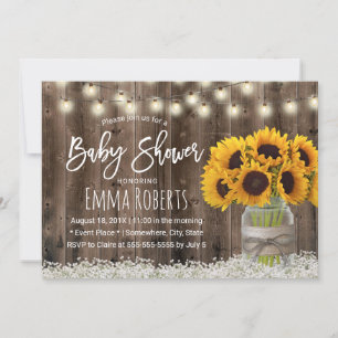 Sonnenblumen-Glas-Land Blumen Scheune Holz Baby Sh Einladung