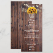 Sonnenblumen-Glas- Lichterkette Rustikale Hochzeit Menükarte (Vorne/Hinten)