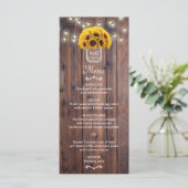 Sonnenblumen-Glas- Lichterkette Rustikale Hochzeit Menükarte (Stehend Vorderseite)