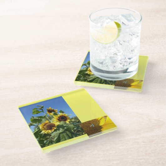 Sonnenblumen Glas Untersetzer (Schrägansicht)