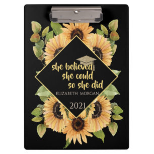 Sonnenblumen Glitzer Abschlussmütze Klemmbrett