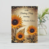 Sonnenblumen Glitzer Bronze Gold Schwarzer Geburts Einladung (Stehend Vorderseite)