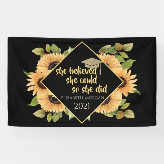 Sonnenblumen Glitzer Graduate Cap Banner (Horizontal)