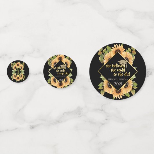 Sonnenblumen Glitzer Graduate Cap Konfetti (Vorderseiten)