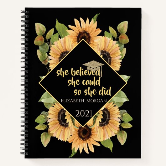 Sonnenblumen Glitzer Graduate Cap Notizblock (Vorderseite)