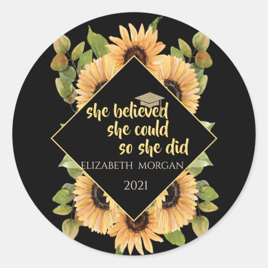 Sonnenblumen Glitzer Graduate Cap Runder Aufkleber (Vorderseite)