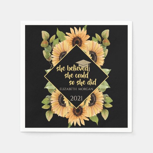 Sonnenblumen Glitzer Graduate Cap Serviette (Vorderseite)