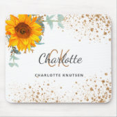 Sonnenblumen Glitzer Monogramm Name Mousepad (Vorne)