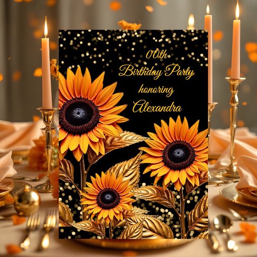 Sonnenblumen Glitzer Orange Gold Black Geburtstag Einladung