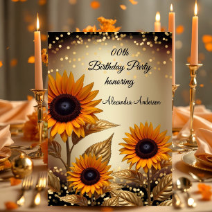 Sonnenblumen Glitzern Bronze Gold Schwarz Geburtst Einladung