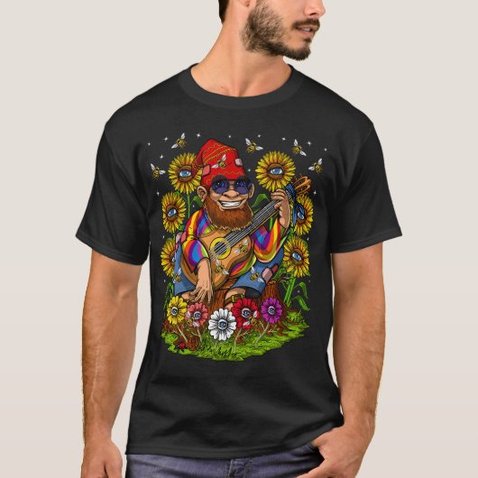 Sonnenblumen Gnom Hippie T-Shirt (Vorderseite)