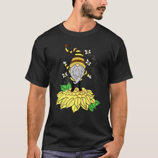 Sonnenblumen-Gnom mit Biene  Hippie-Gnom für Blume T-Shirt (Vorderseite)