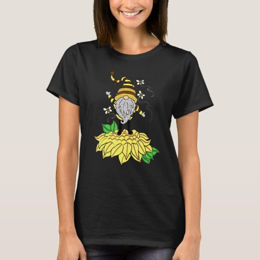 Sonnenblumen-Gnom mit Biene  Hippie-Gnom für Blume T-Shirt (Vorderseite)