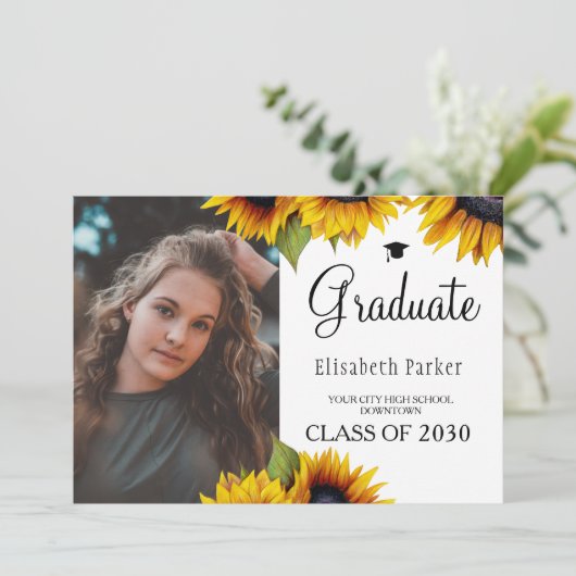 Sonnenblumen Gold 2 Fotos Abschluss Ankündigung (Stehend Vorderseite)