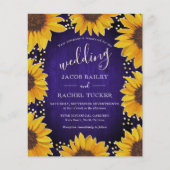 Sonnenblumen Gold Dots Blue Wood Hochzeit Einladun (Vorderseite)