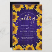 Sonnenblumen Gold Dots Blue Wood Hochzeit Einladun (Vorne/Hinten)