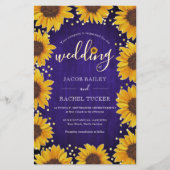 Sonnenblumen Gold Dots Blue Wood Hochzeit Einladun (Vorderseite)