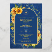 Sonnenblumen Gold Katholische Hochzeit Elegantes B Folieneinladung (Vorderseite)
