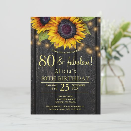 Sonnenblumen Gold Land Barkholz 80 sagenhafte Jahr Einladung (Stehend Vorderseite)