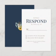 Sonnenblumen Gold & Navy Text Hochzeit RSVP