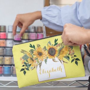 Sonnenblumen-Gold personalisierter Blumenstrauß Zubehörtasche