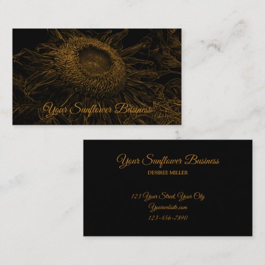 Sonnenblumen Gold Schwarze Blumen Visitenkarte (Vorne/Hinten)
