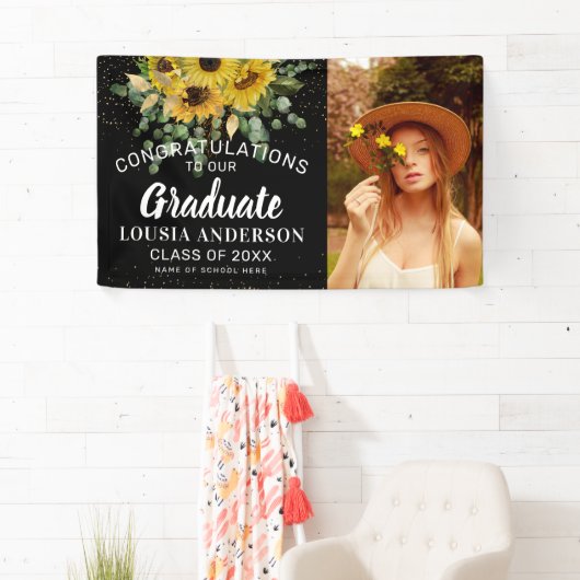 Sonnenblumen & Goldene Confetti Abschluss Foto Banner (Insitu)