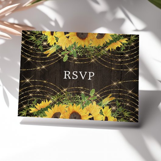 Sonnenblumen Goldene Lichterkette Rustikale Hochze Postkarte