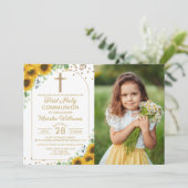 Sonnenblumen Goldenen Bogen Erstklassiges Kommunio Einladung (Stehend Vorderseite)