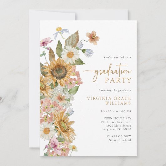 Sonnenblumen-Graduierungspartei Einladung (Vorderseite)
