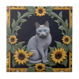 Sonnenblumen Graue Katzen - Graue Katze und gelbe  Fliese