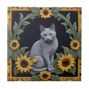 Sonnenblumen Graue Katzen - Graue Katze und gelbe  Fliese