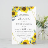 Sonnenblumen Green Gold Geometric Wedding Einladun (Stehend Vorderseite)