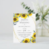 Sonnenblumen Green Gold Geometric Wedding Einladun Postkarte (Stehend Vorderseite)