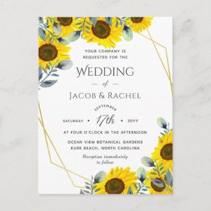Sonnenblumen Green Gold Geometric Wedding Einladun Postkarte