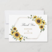 Sonnenblumen Greenery Geometric Gold Wedding Dankeskarte (Vorderseite)