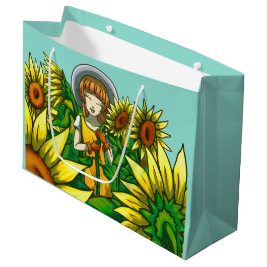 Sonnenblumen Große Geschenktüte (Vorderseite Schrägansicht)