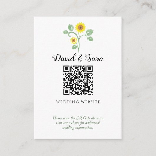 Sonnenblumen-Grün-QR-Code-Hochzeit Begleitkarte (Vorderseite)
