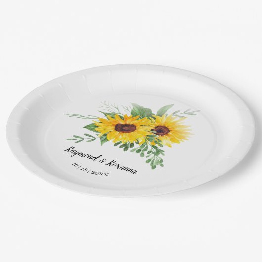 Sonnenblumen Grüne Bridal Hochzeitsempfang Pappteller (Schrägansicht)