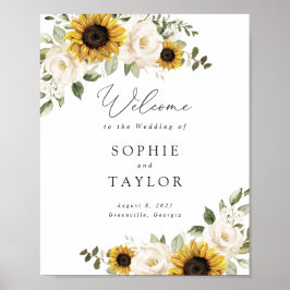 Sonnenblumen Grüne Elegante Hochzeit Begrüßungszei Poster