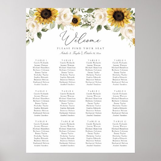 Sonnenblumen Grüne Elegante Hochzeitsstiftung Poster (Vorne)